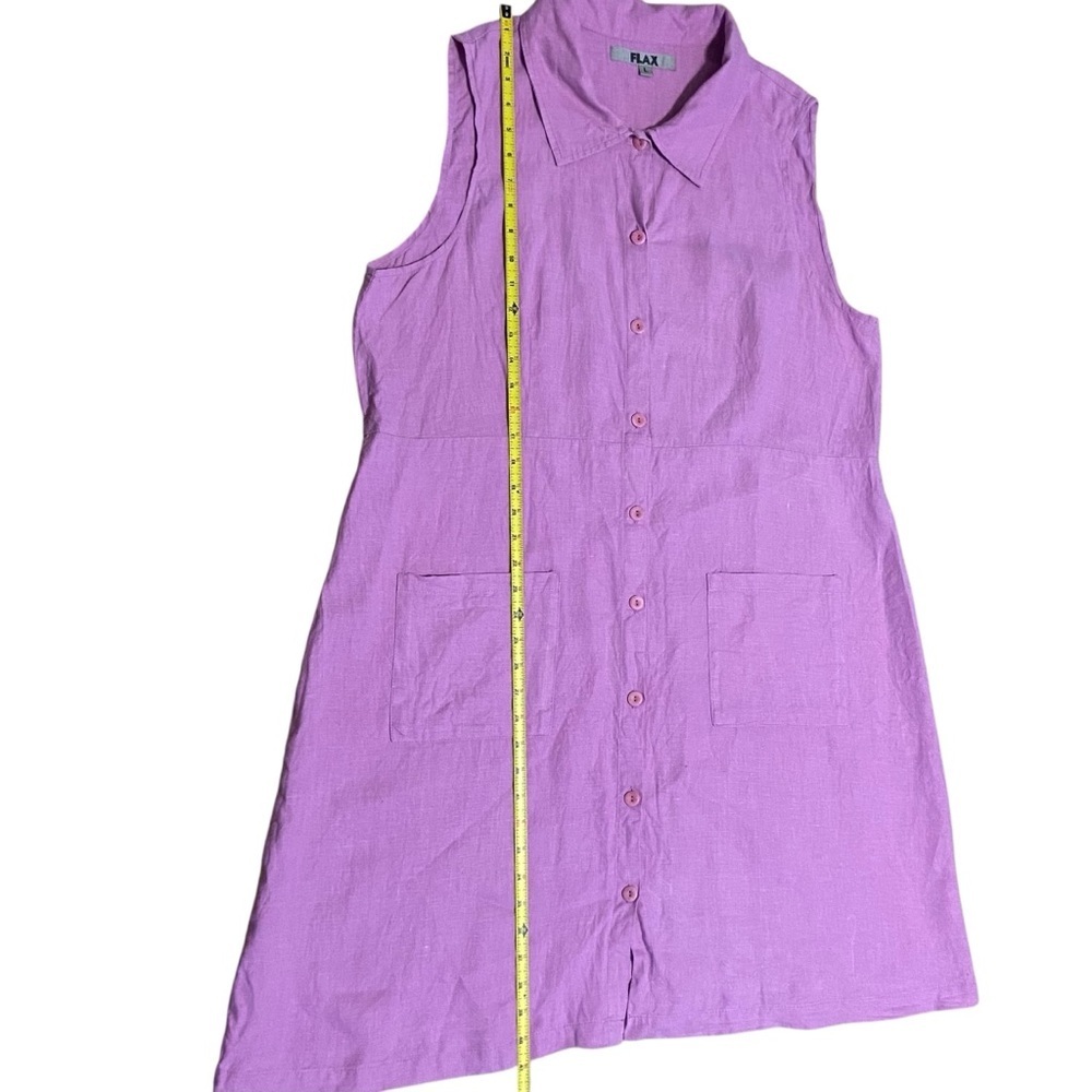 Flax 100% Linen Raspberry Button Front Shirt Dres… - image 6